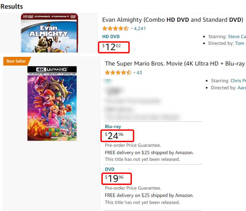 Different Disc Prices on Amazon