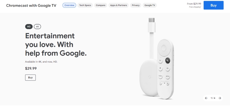 Chromecast in online Google Store