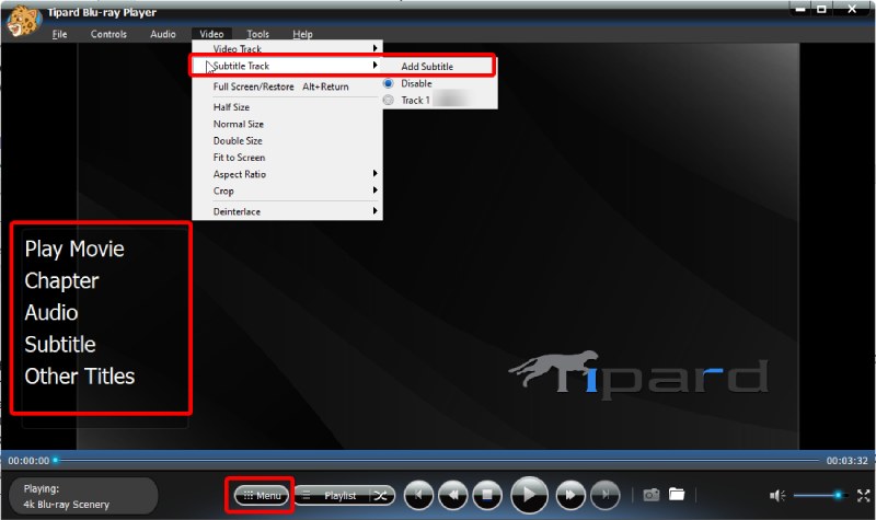 Control Menu and Import Subtitle in Blu-ray Player