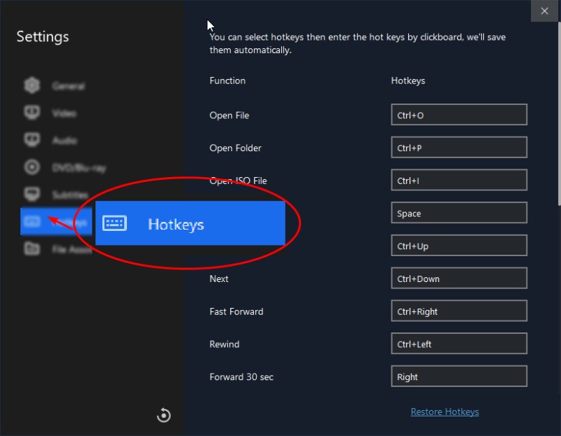 Hotkey Setting in Leawo Blu-ray Player