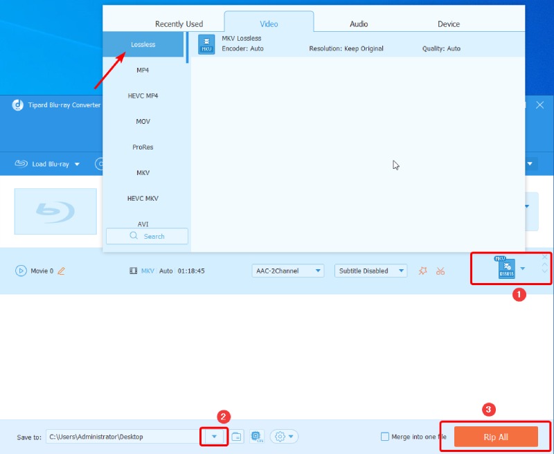 Select Lossless Output Destination Folder and Rip All