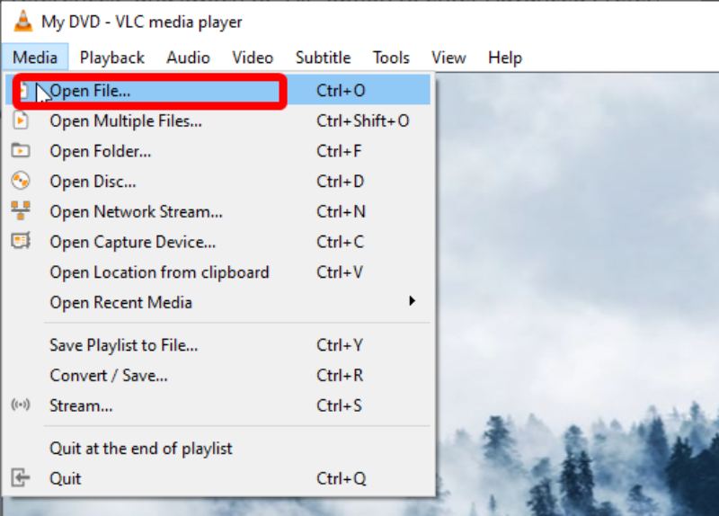 Click Open File Button in VLC to Play ISO File