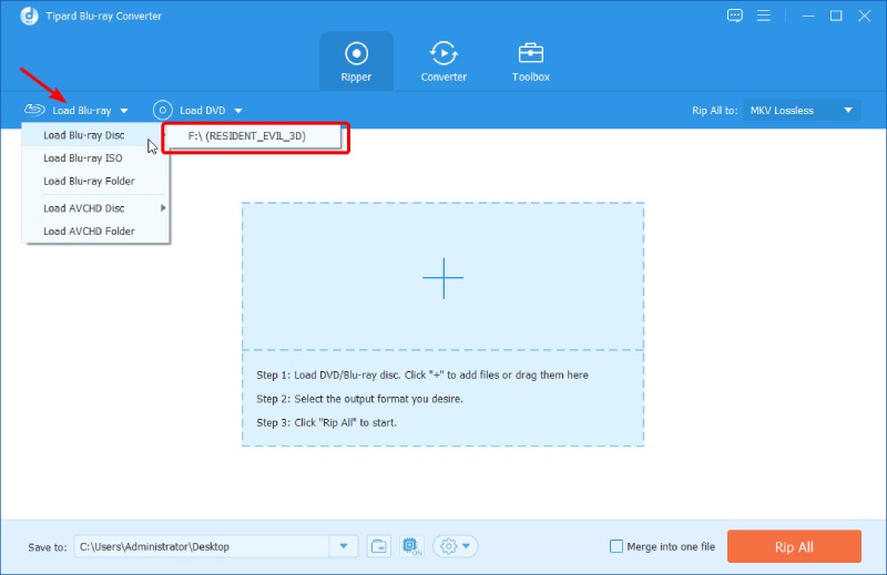 Load Blu-ray Disc in Blu-ray Ripper