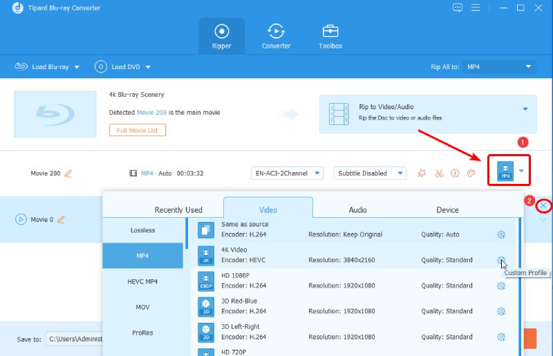 Select an Output Format and Delete Title