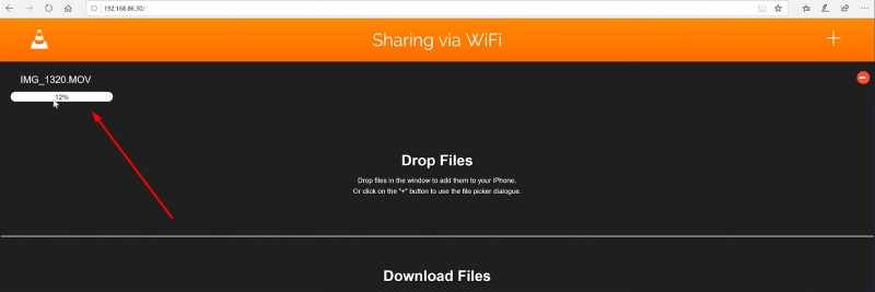 Uploading File to iPad in VLC Progress