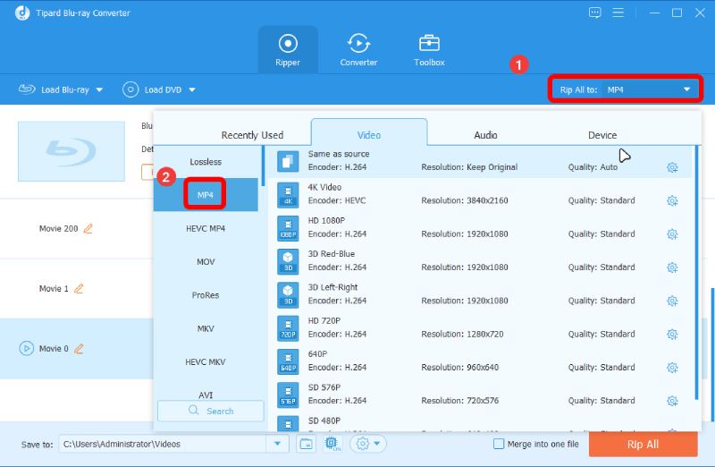 Choose an Output Format in Blu-ray Ripper