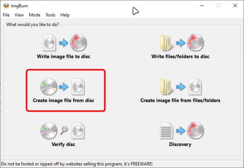 Create Image File from Disc in IMGBurn