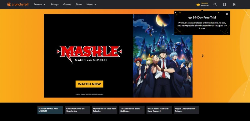 Crunchyroll Online Anime Site Home page