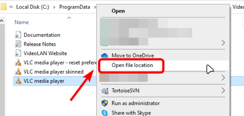 Open File Location of VLC