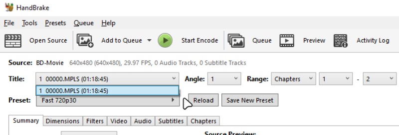 Choose a Title to Rip in HandBrake