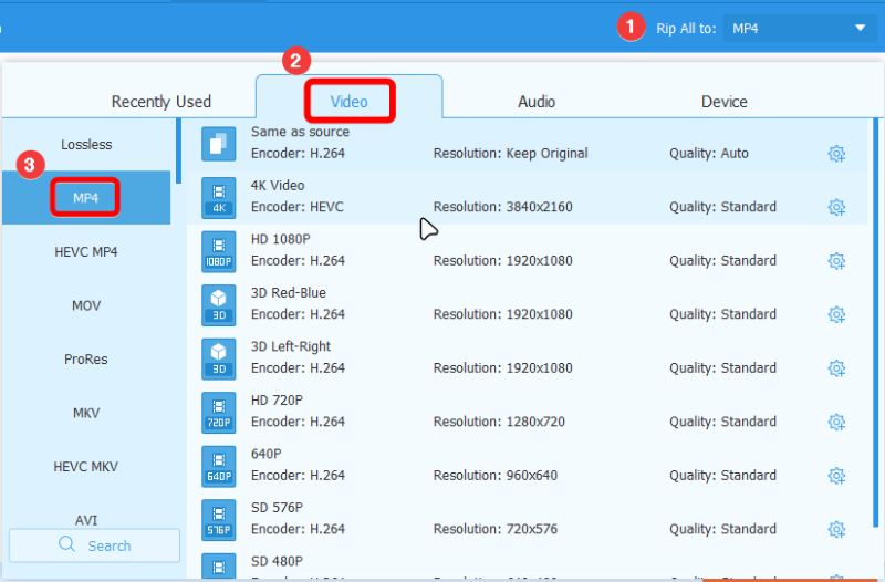 Choose MP4 as the Output Format