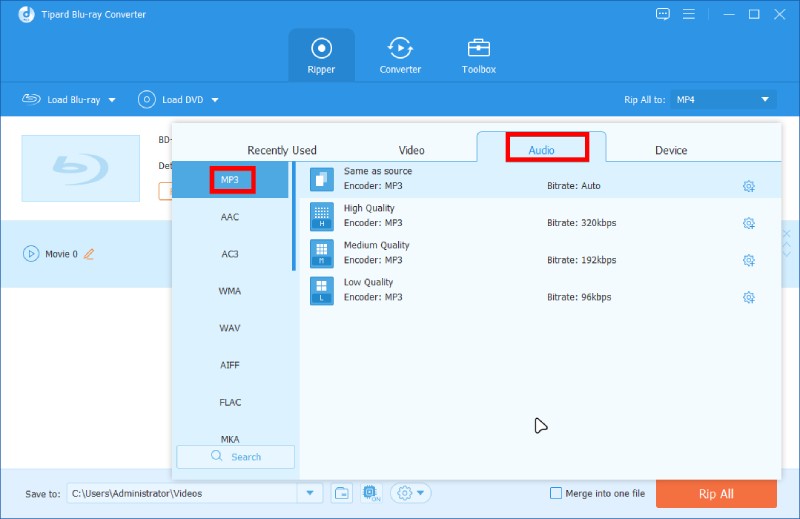 Choose Output Audio Format