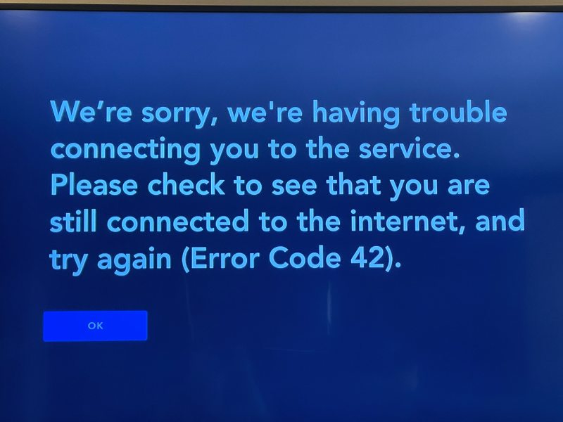 Disney Plus Error Code 42 Message