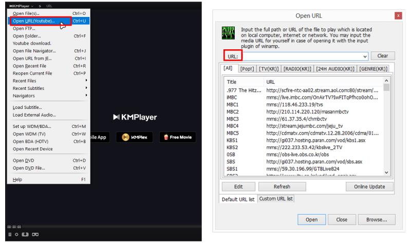 KM Player Open YouTube Video