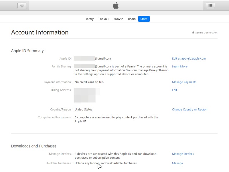iTunes Apple ID Summary