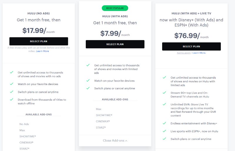 Hulu Subscription Plans