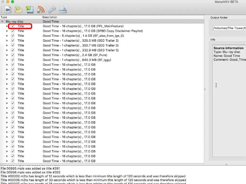 Select Titles to Rip in MakeMKV