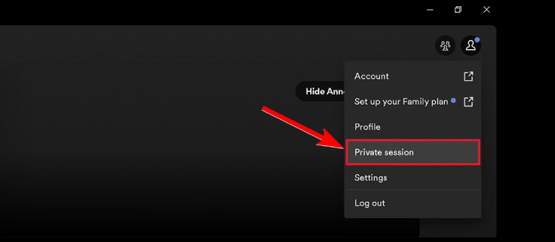 Start a Private Session on Spotify Desktop