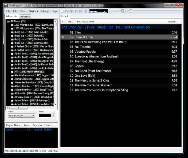 Interface of Foobar2000