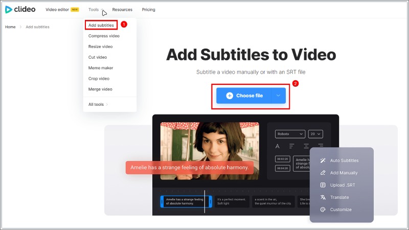 Upload Video to Clideo Add Subtitle