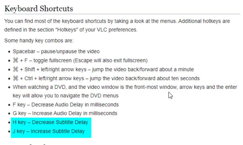 VLC Subtitle Keyboard Shortcuts on Mac